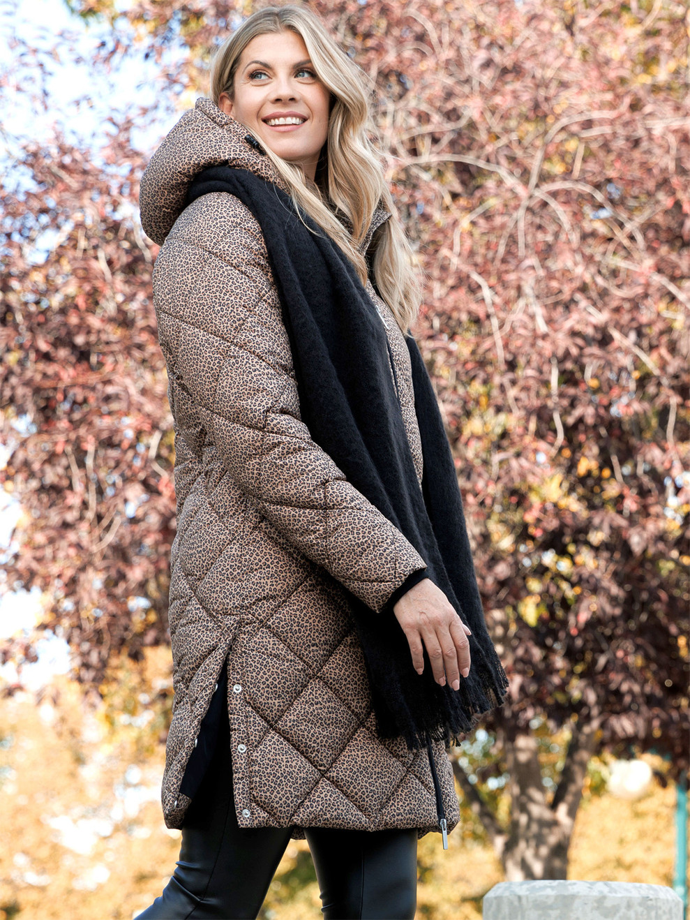 Diamond Quilted Animal Print Vegan Down Coat