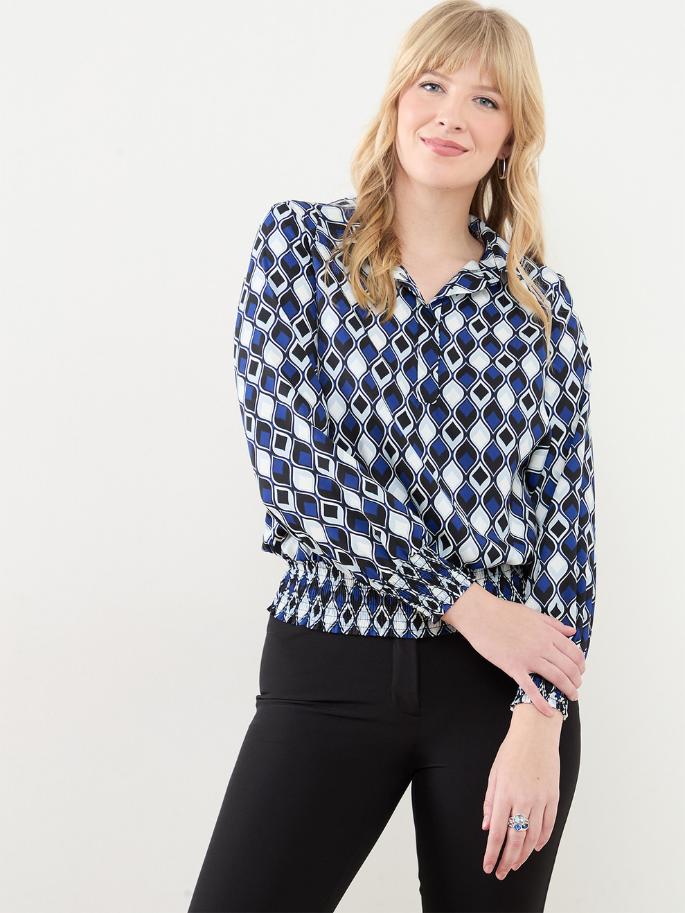 Smocked Hem Crepe Blouse