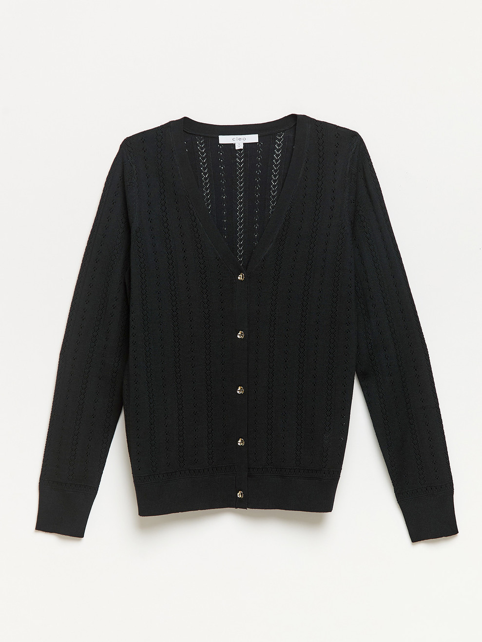 Long Sleeve Black Pointelle Cardigan