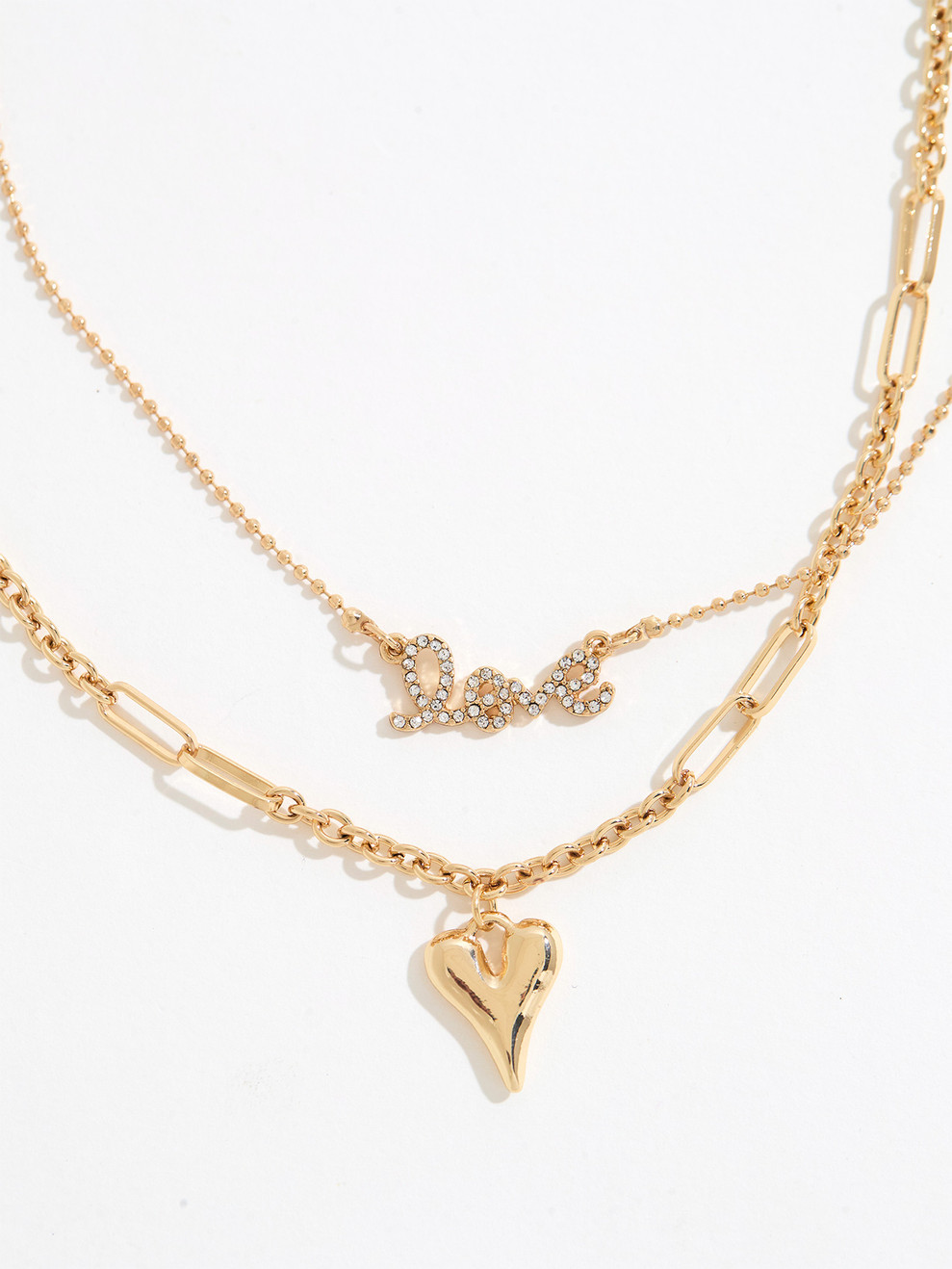 Gold Heart & Love Pendant Stackable Necklaces