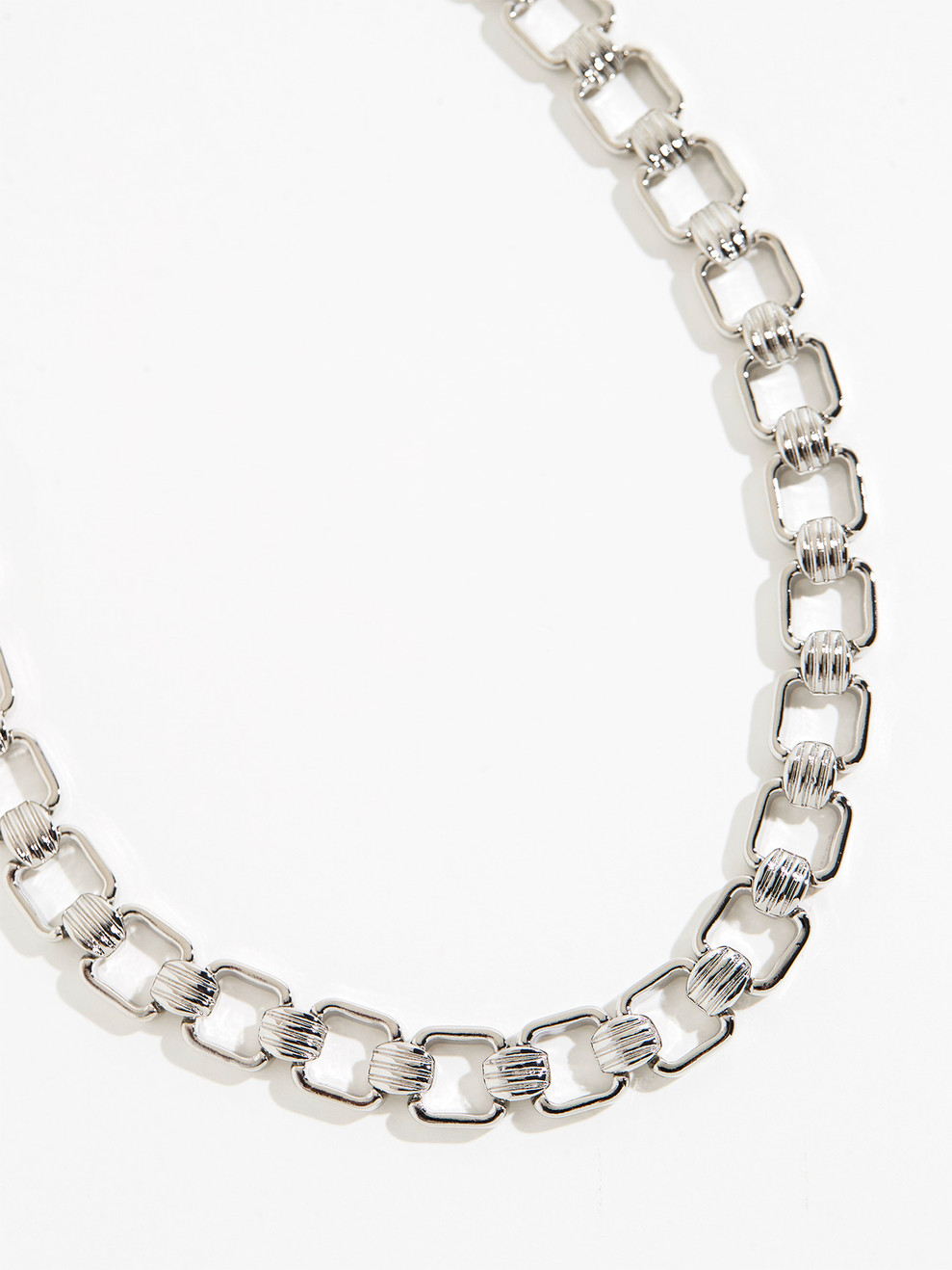 Short Silver Square Link Necklace