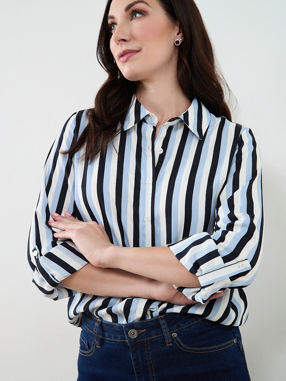 Relaxed Button Front Blouse Crepe