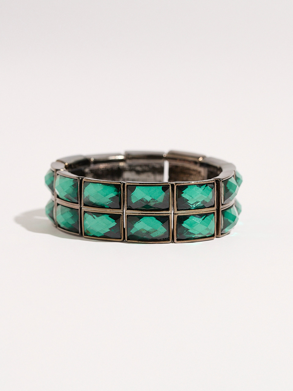 Double-Layer Faceted-Stone Stretch Bracelet