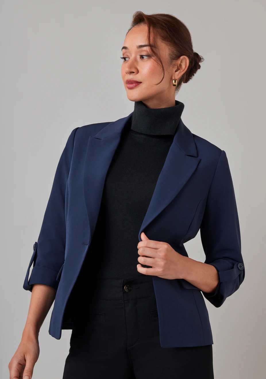 Roll Cuff 1 Button Blazer Navy