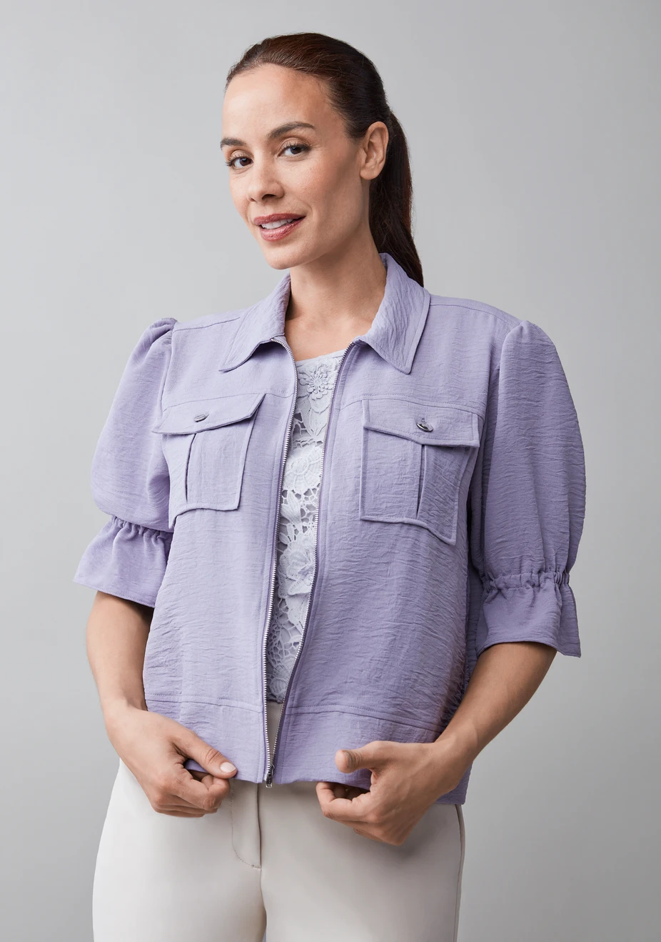 Airflow Flounce Sleeve Jacket Lavender
