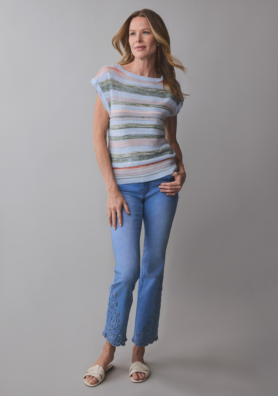 Short Sleeve Pullover Sweater Stripe
