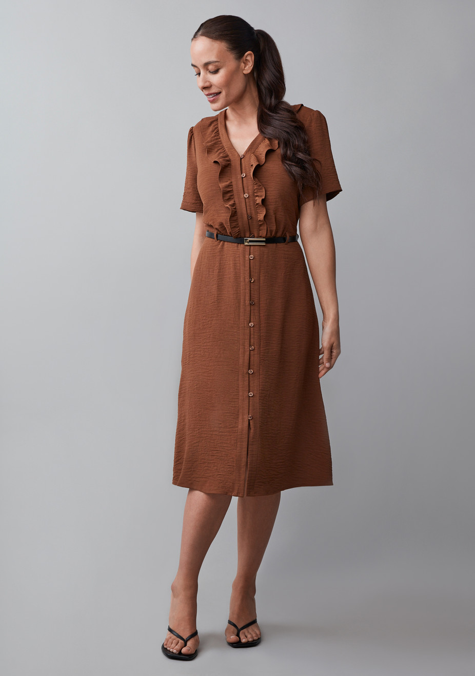Airflow Ruffle Front Fit & Flare Midi Dress