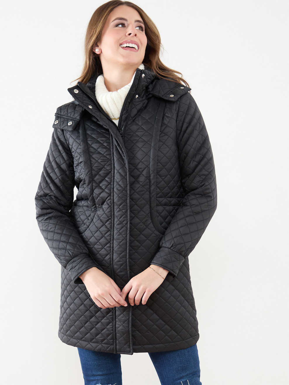 Quilted Black Mid-Weight Vegan Down Coat