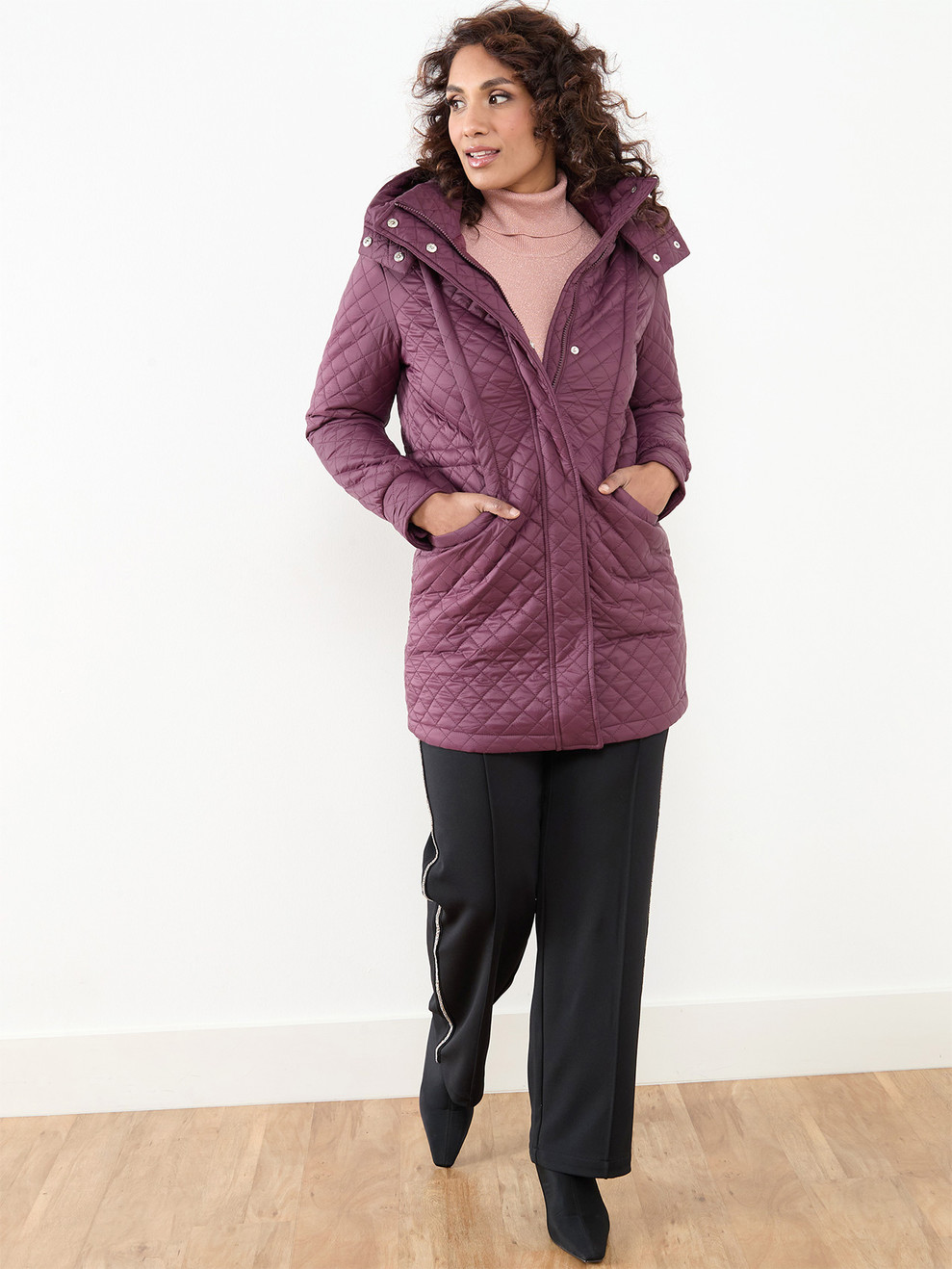 Petite Quilted Dark Cherry Mid-Weight Vegan Down Coat