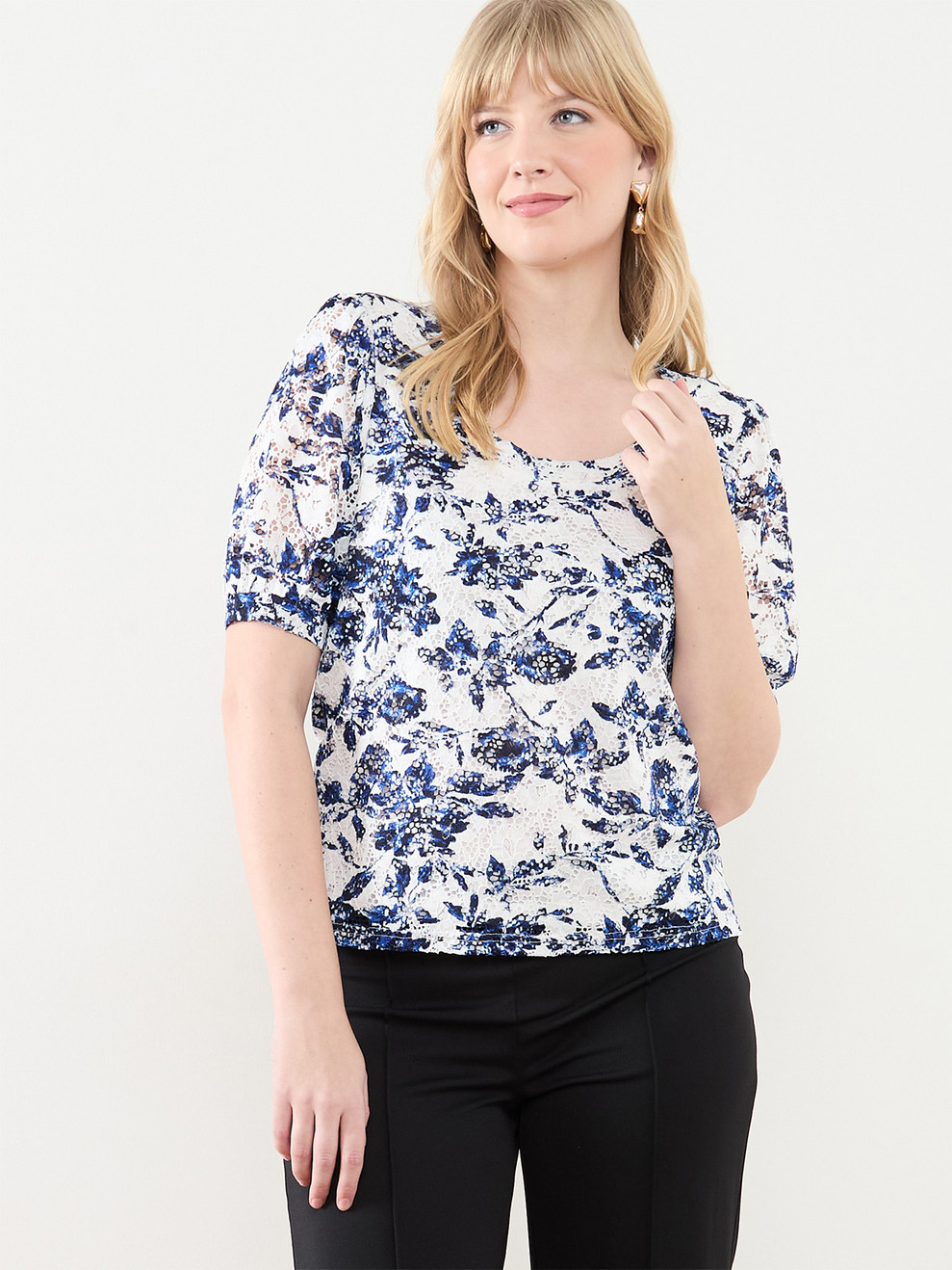 Printed Stretch Lace Top