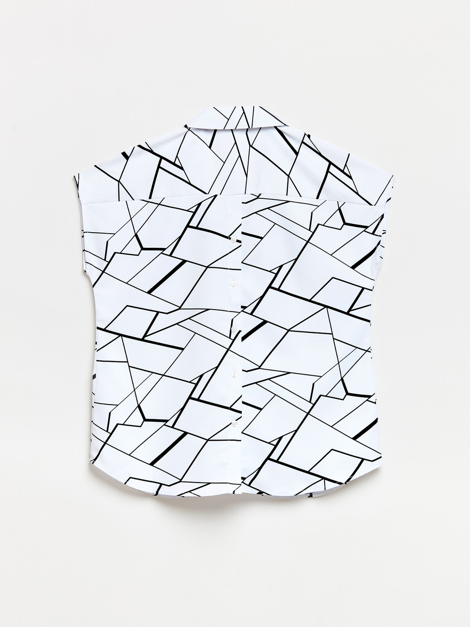 Relaxed Line Graphic Back Button Blouse