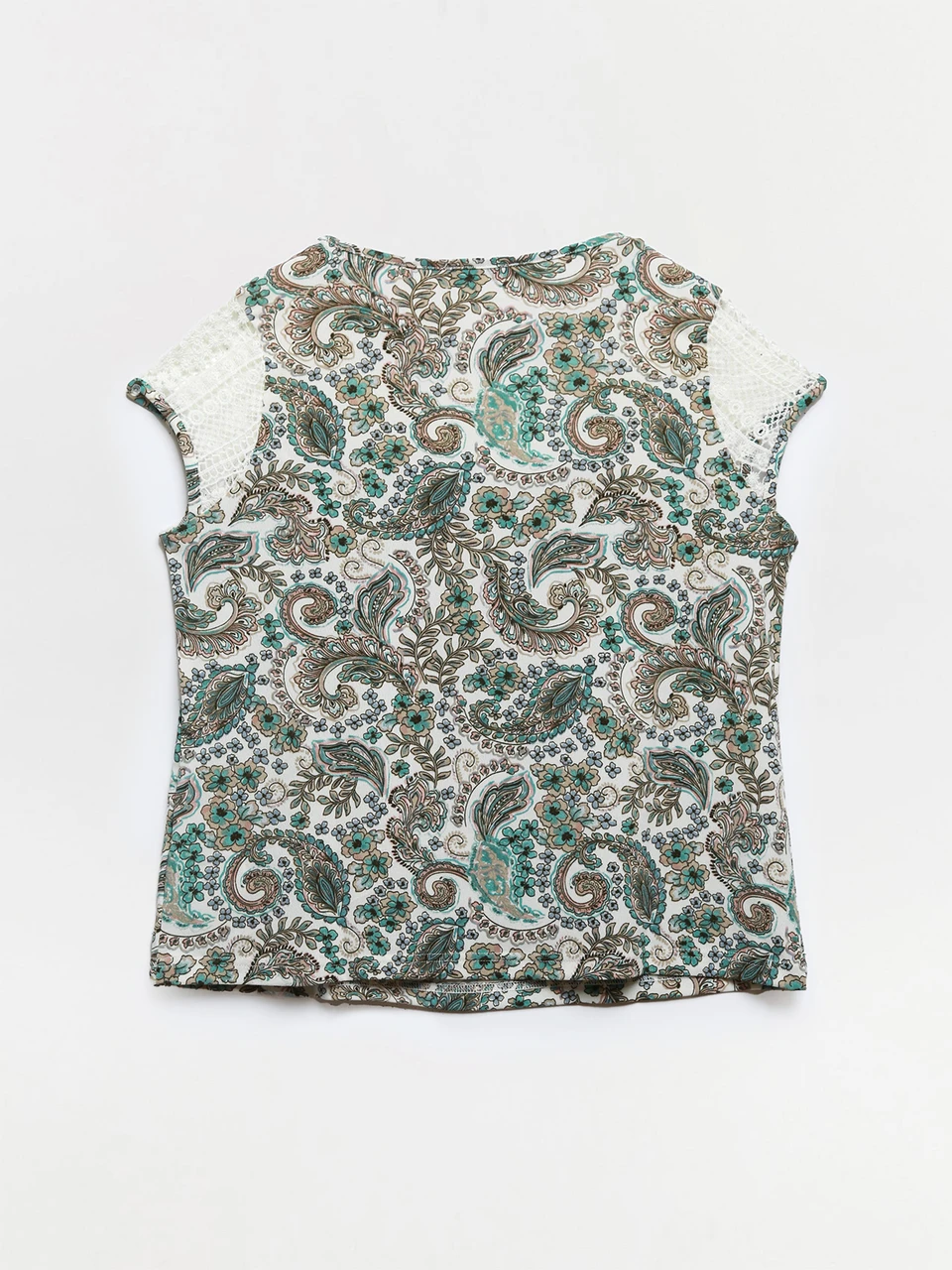 Relaxed Fit Paisley Lace Yoke Top