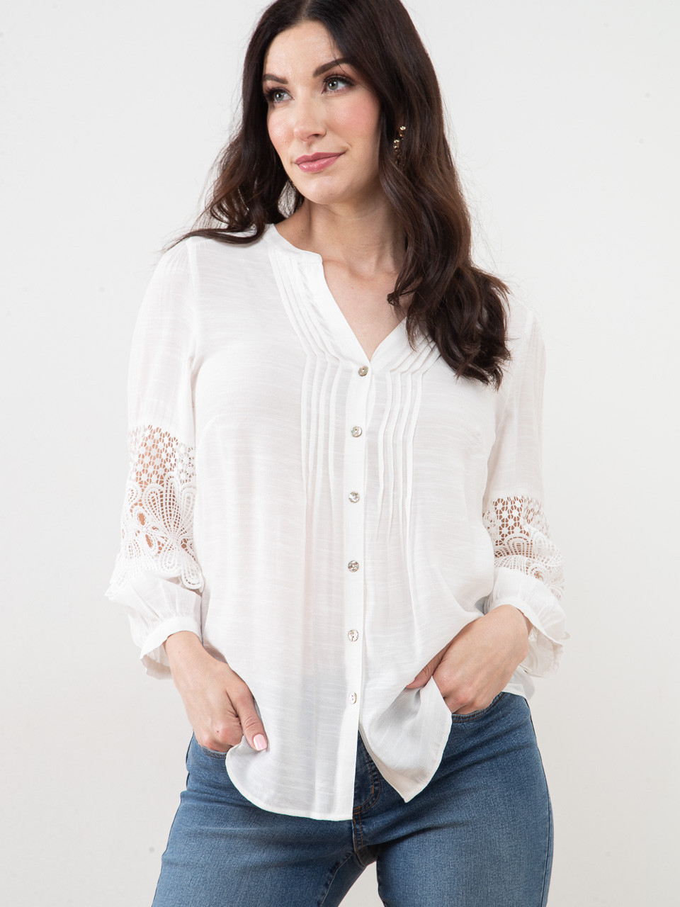 Petite Crochet Sleeve Blouse