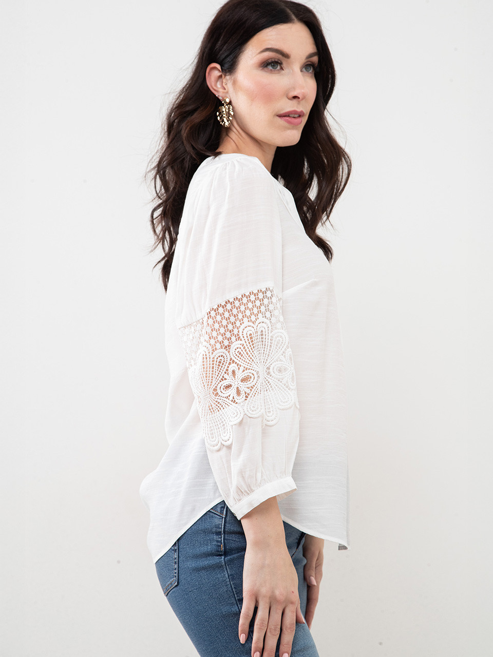 Petite Crochet Sleeve Blouse