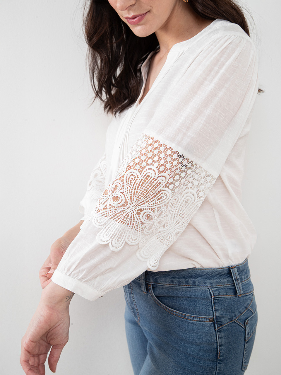 Petite Crochet Sleeve Blouse