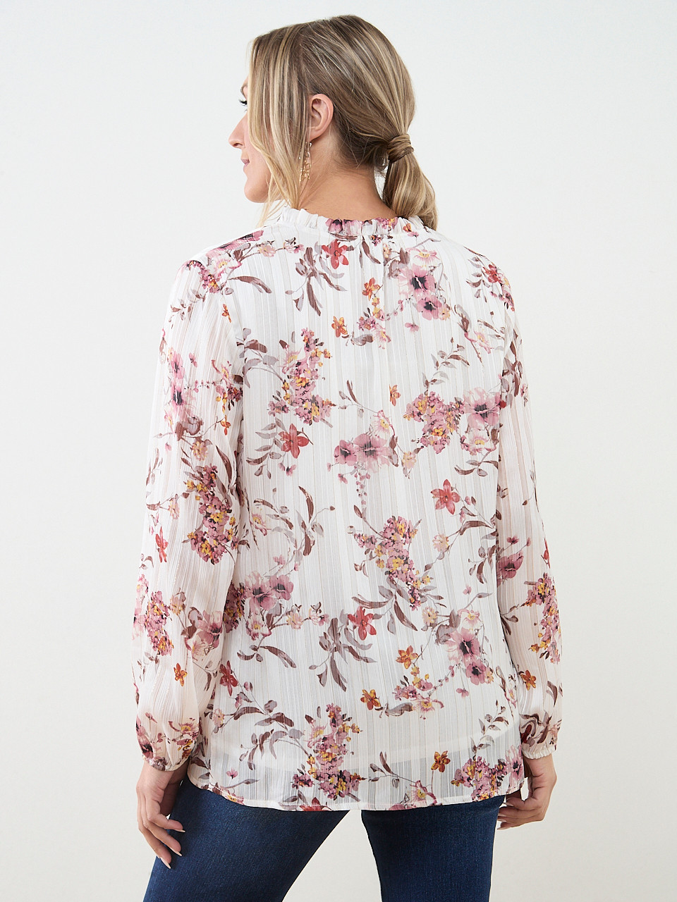 Relaxed Fit Ruffle-Detail Chiffon Blouse