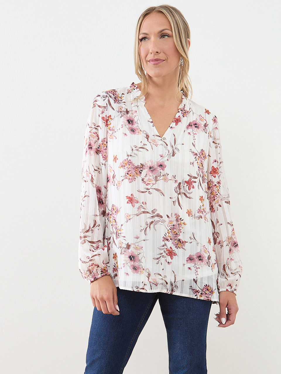 Relaxed Fit Ruffle-Detail Chiffon Blouse