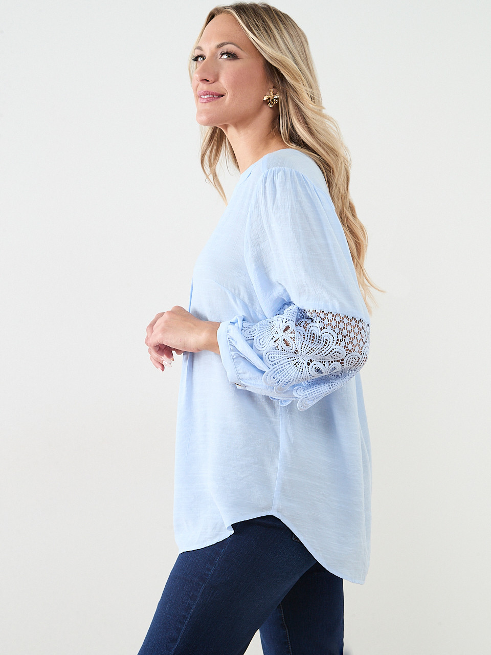 Crochet-Insert Button Blouse | Cleo