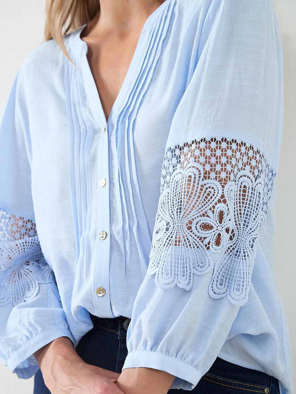 Crochet-Insert Button Blouse | Cleo