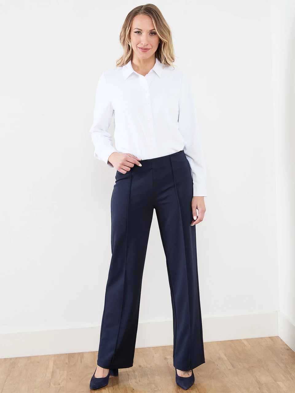 Trisha Navy Scuba Crepe Wide Leg Pants