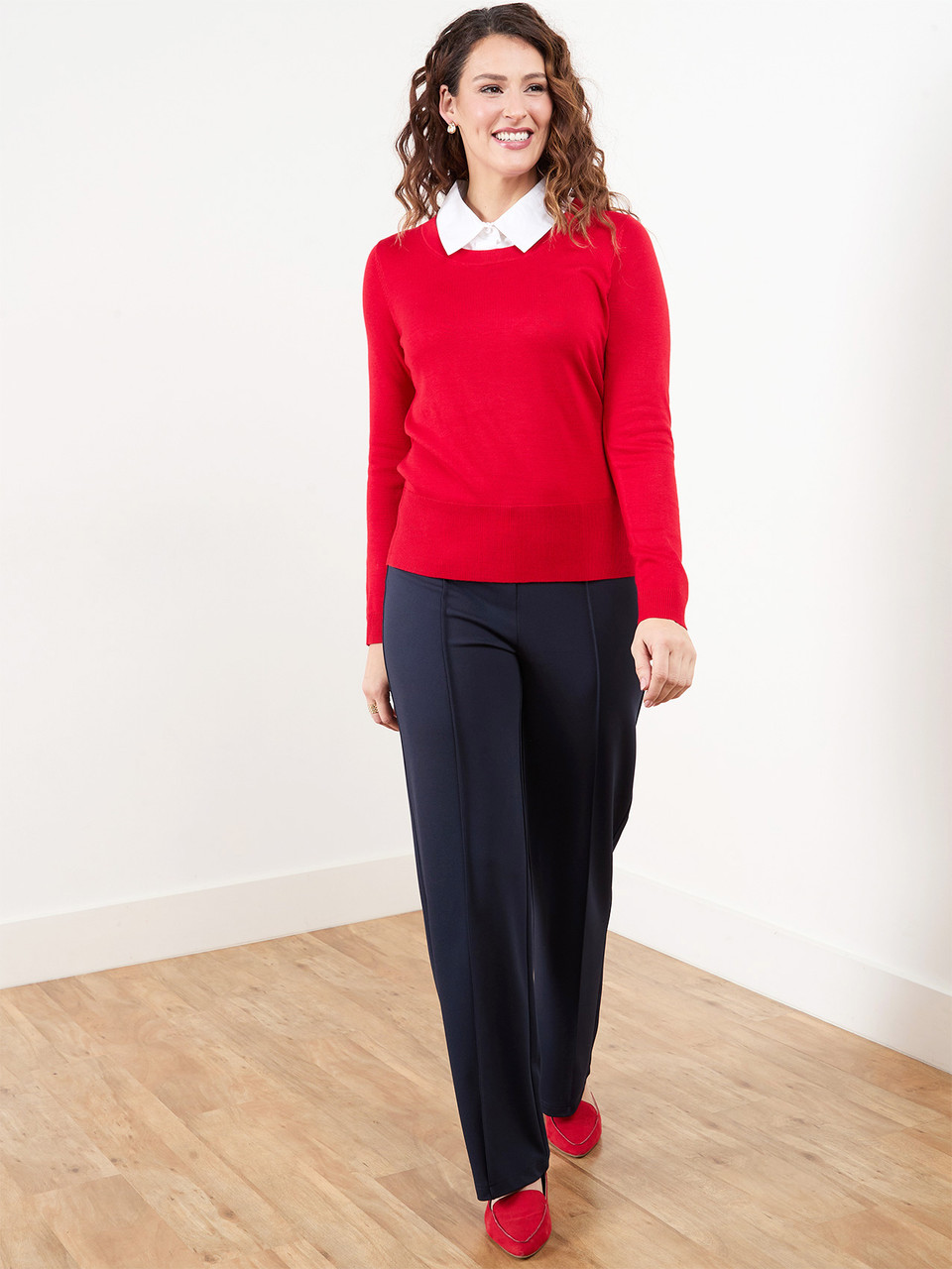 Trisha Navy Scuba Crepe Wide Leg Pants