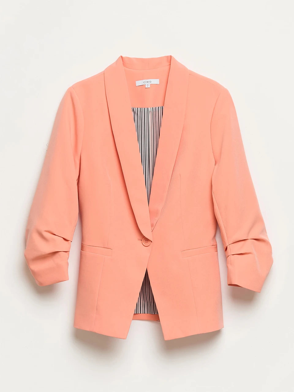 Ruched Sleeve 1-Button Blazer in Coral