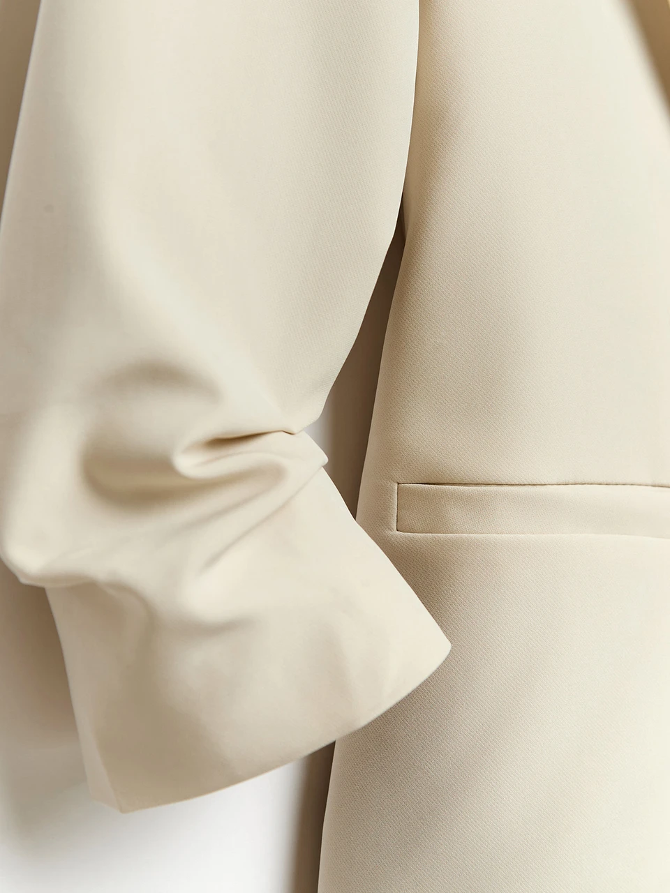 Ruched Sleeve 1-Button Blazer in Stone