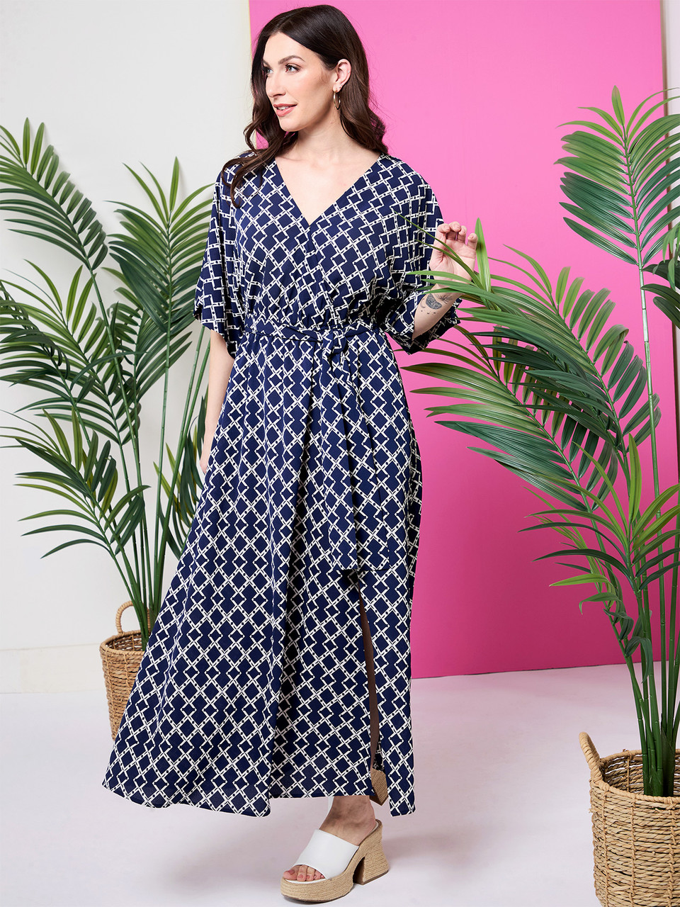 Bubble Crepe Wrap Maxi Dress