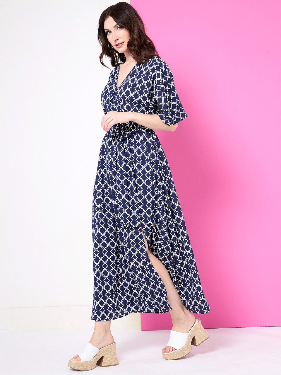 Bubble Crepe Wrap Maxi Dress