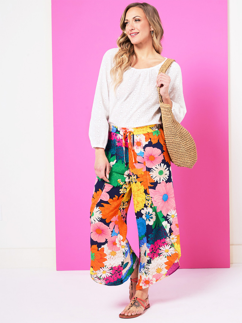 Crepe Tulip Leg Pant in Tropical Floral