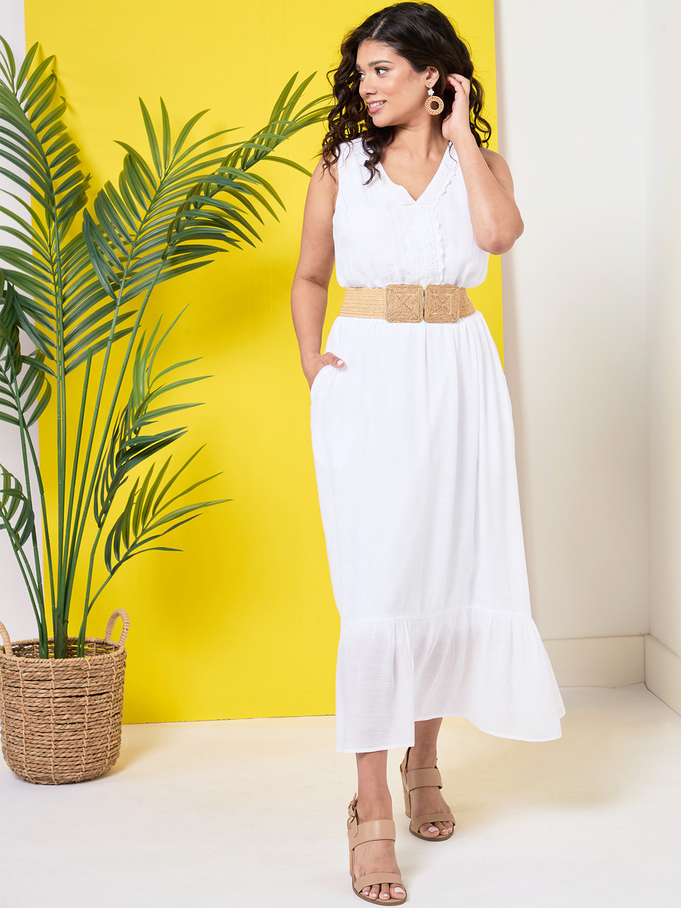 Petite Gauze Maxi Dress in White Cleo