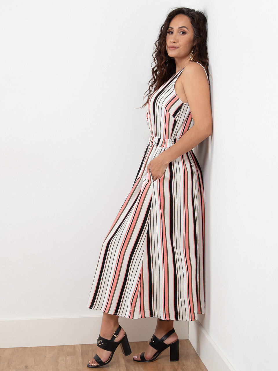 Petite Linen Blend Stripe Maxi Skirt