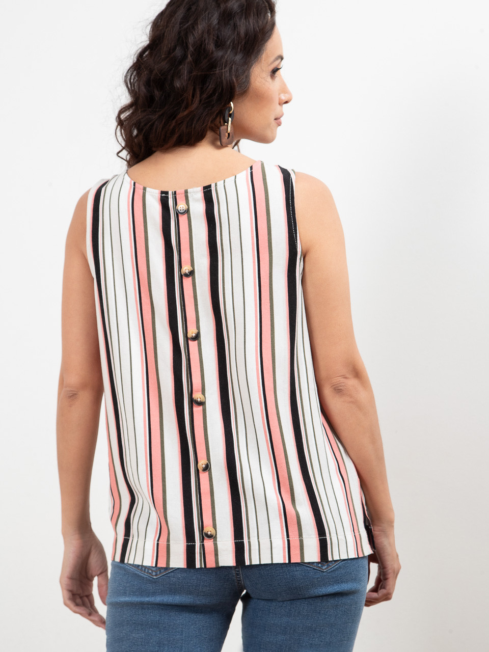 Petite Sleeveless Stripe Linen Blend Blouse