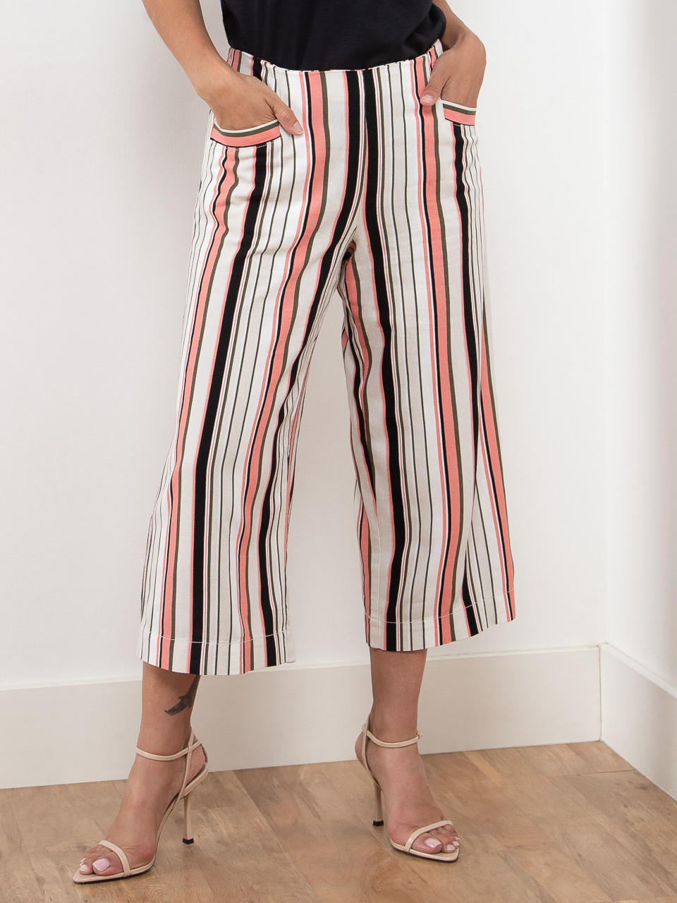 Tonia Striped Linen-Blend Wide Crop Pant