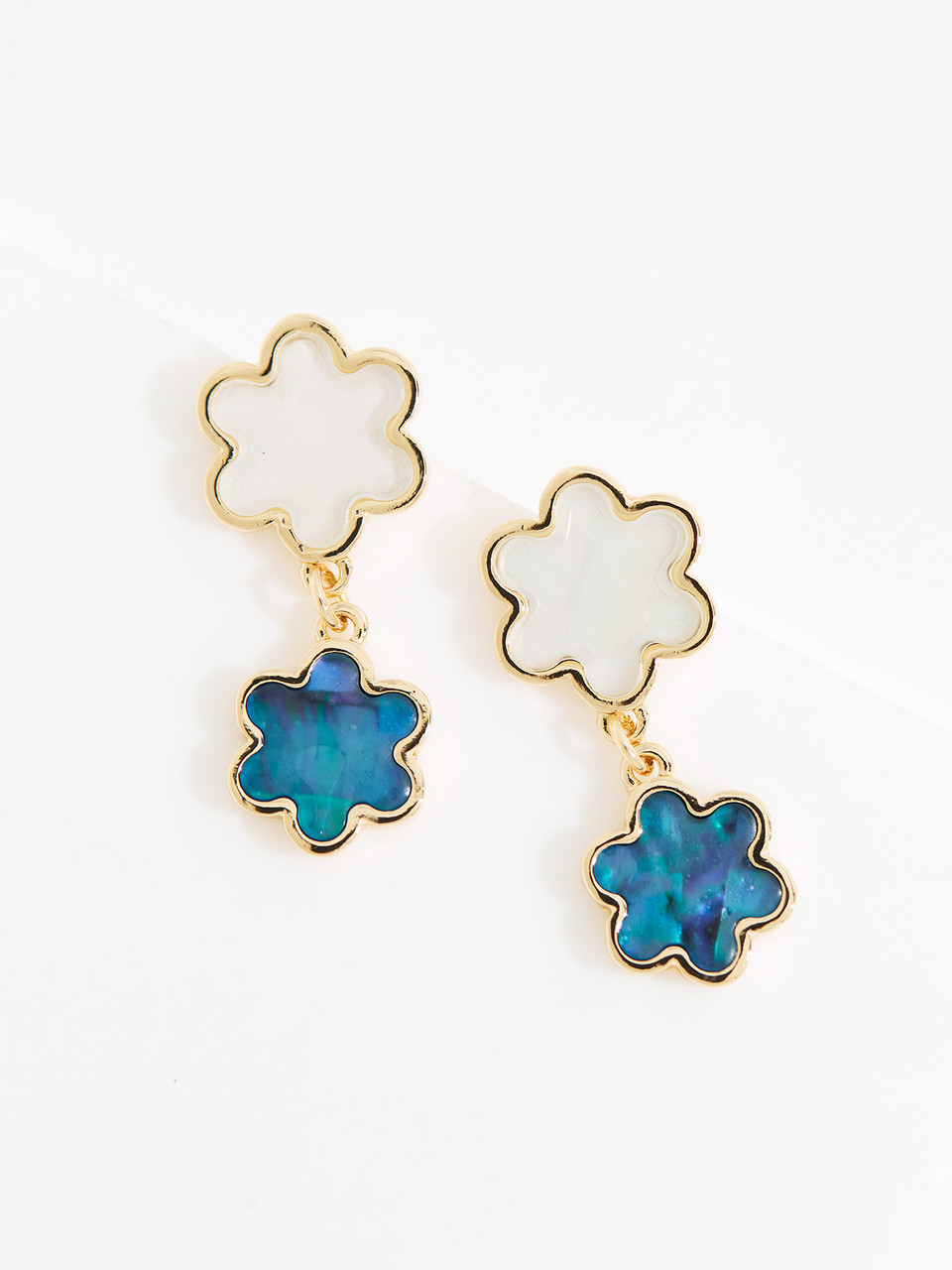 White & Navy Clover Drop Earrings