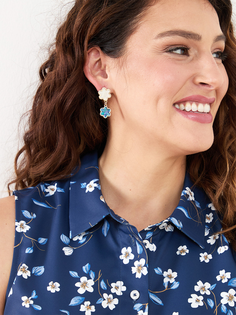White & Navy Clover Drop Earrings