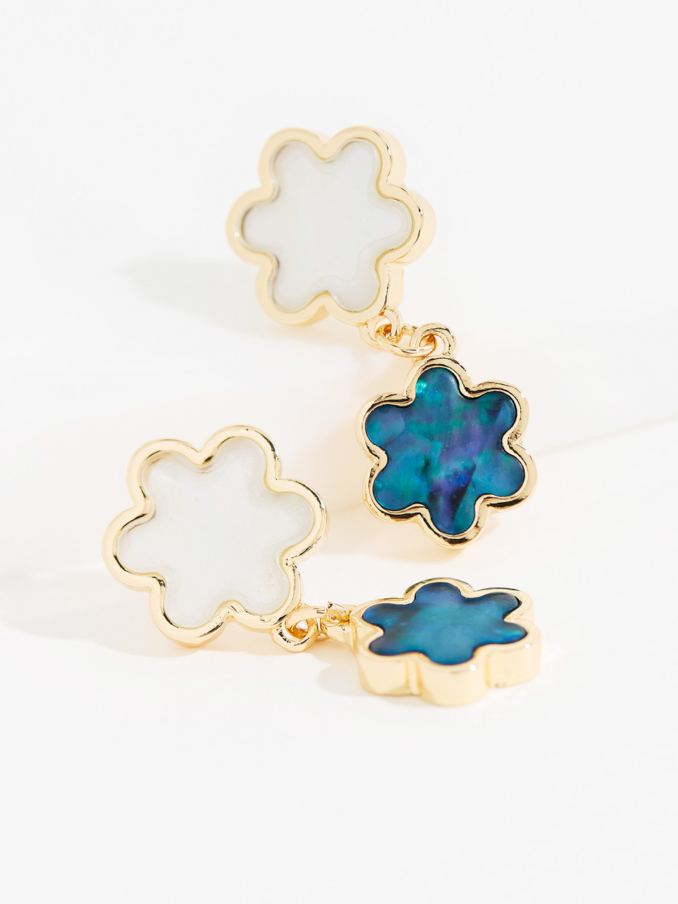 White & Navy Clover Drop Earrings