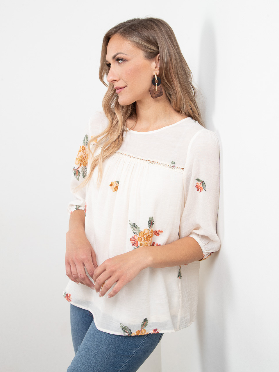 Embroidered Peasant Blouse in Ivory
