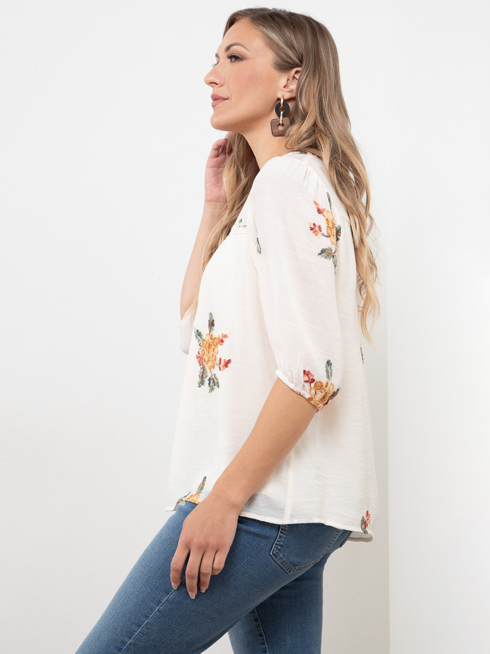 Embroidered Peasant Blouse in Ivory