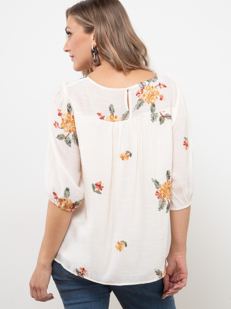 Embroidered Peasant Blouse in Ivory