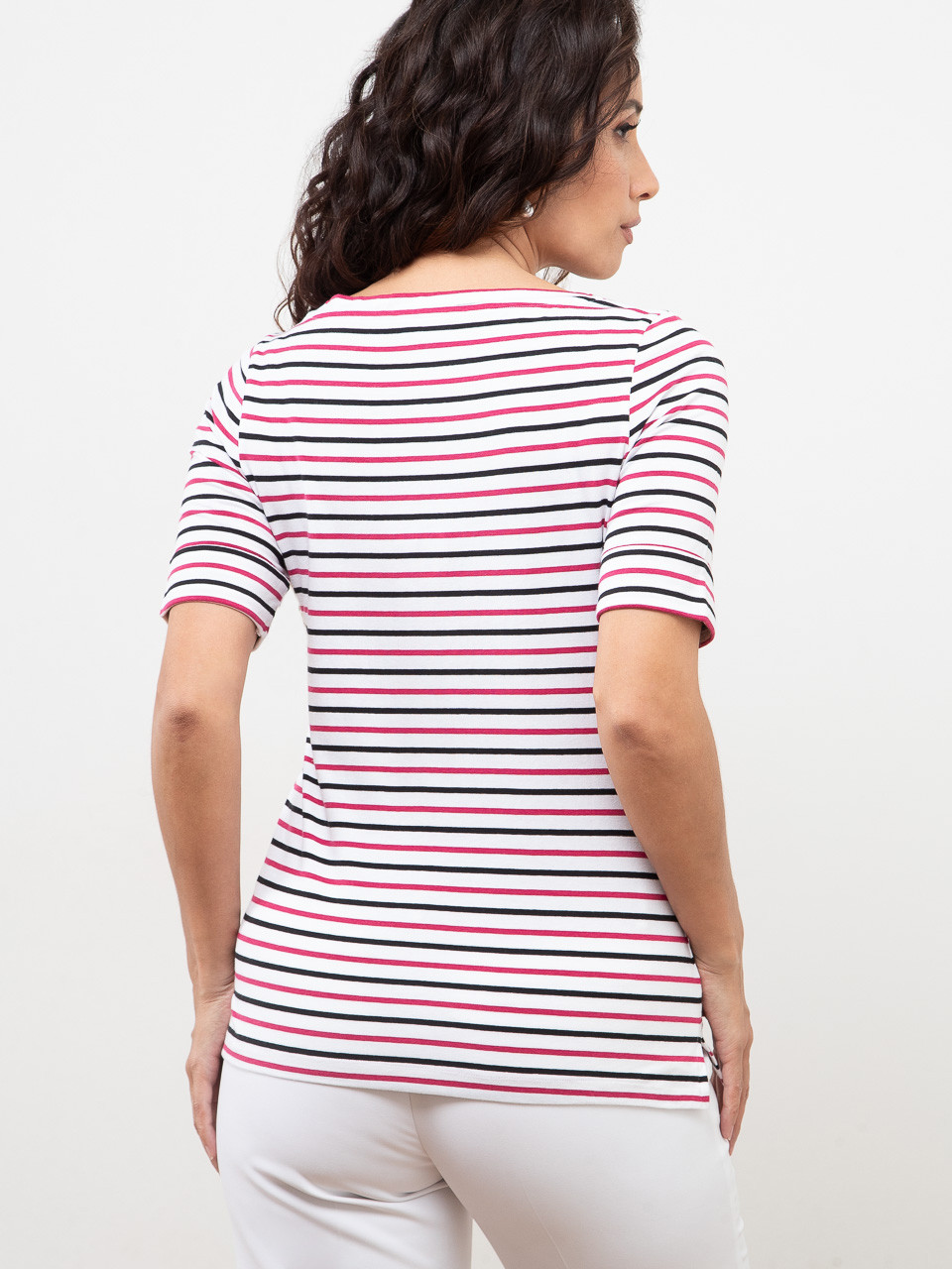 Petite Boatneck T-Shirt in Dark Lipstick Stripe