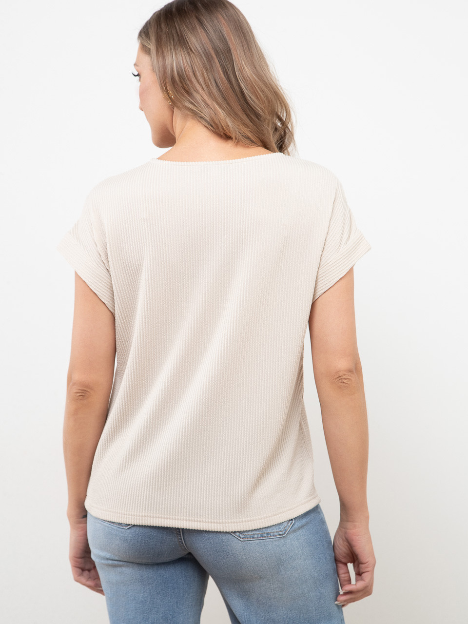 Relaxed Cap Sleeve Top with Button Detail in Sand