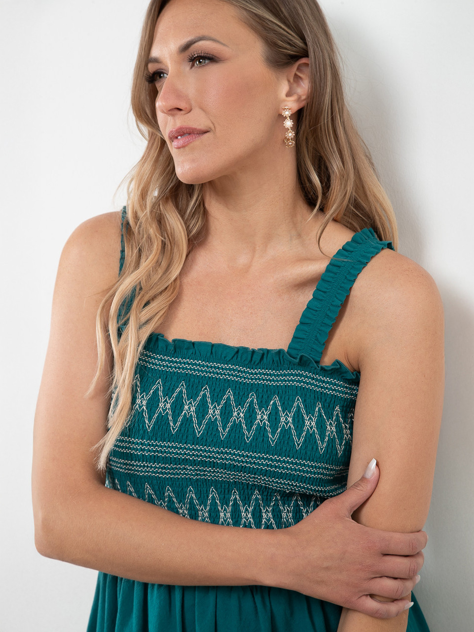 Smocked Maxi Dress in Peacock