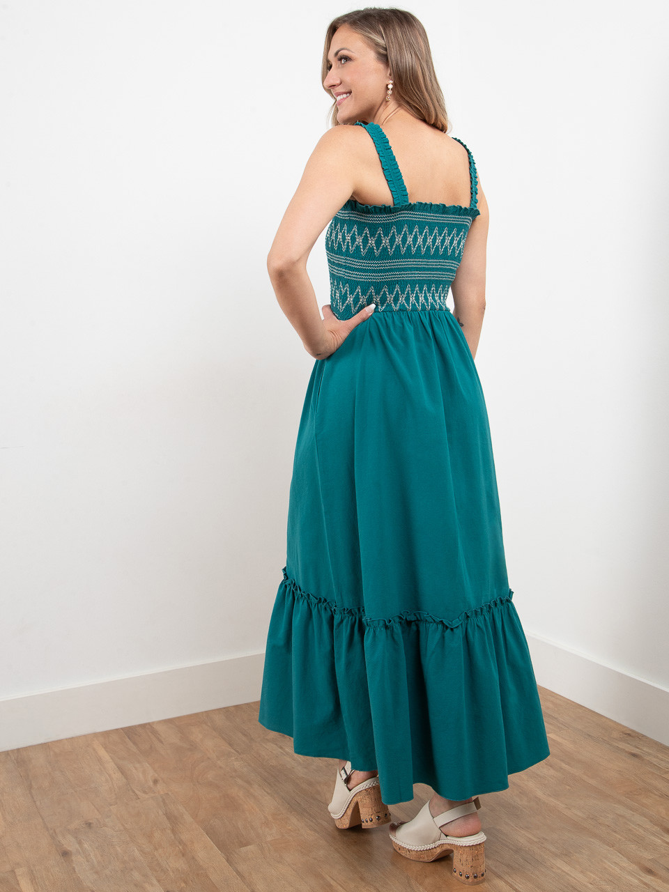 Smocked Maxi Dress in Peacock