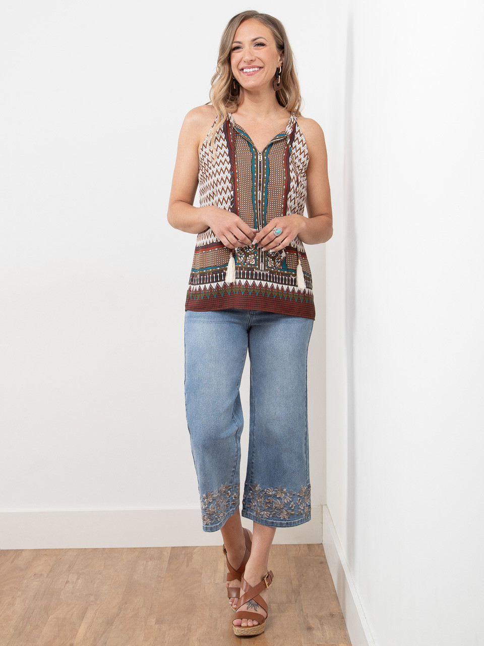 Tie Neck Halter Blouse in Terracotta Mix