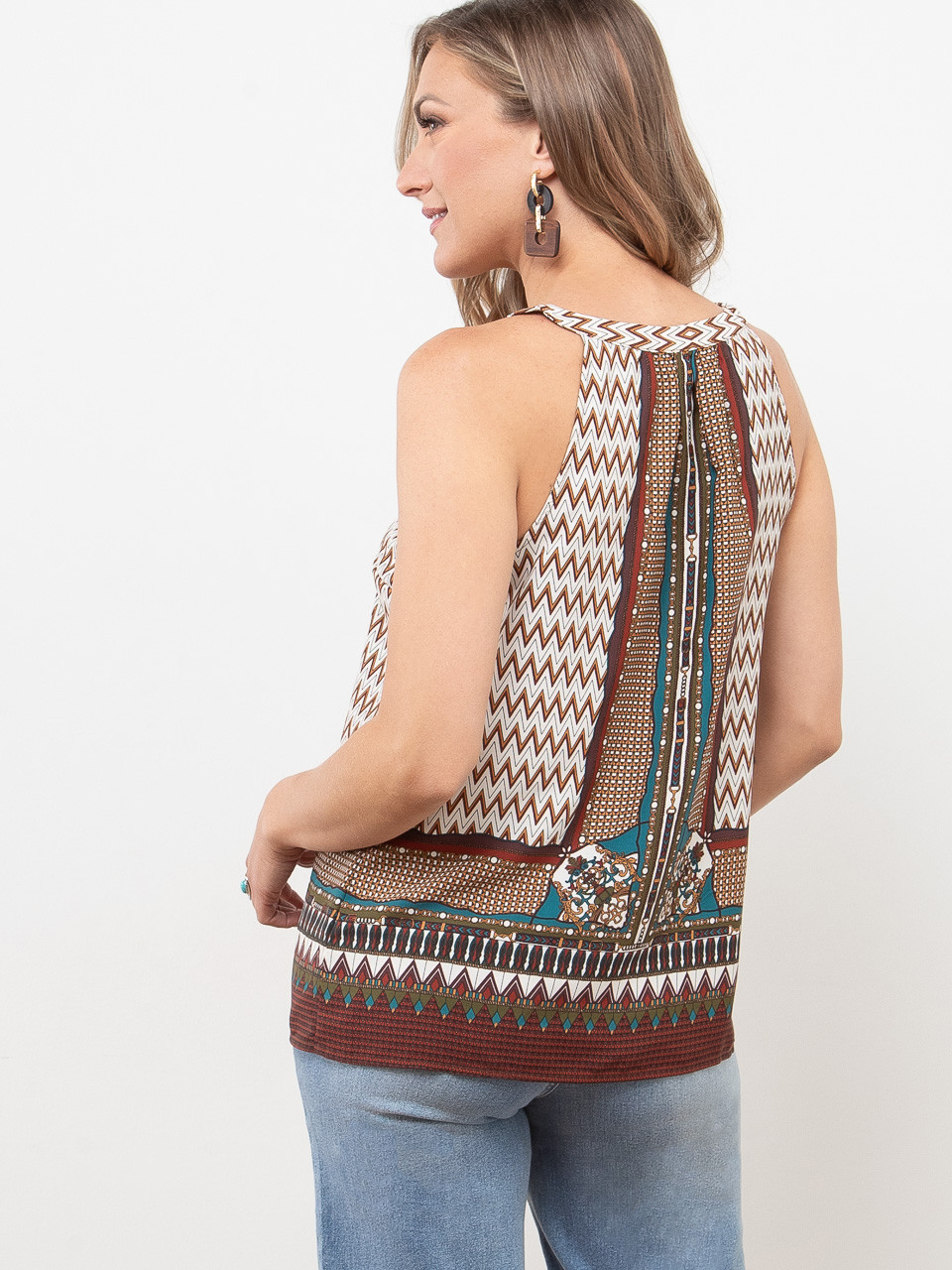 Tie Neck Halter Blouse in Terracotta Mix