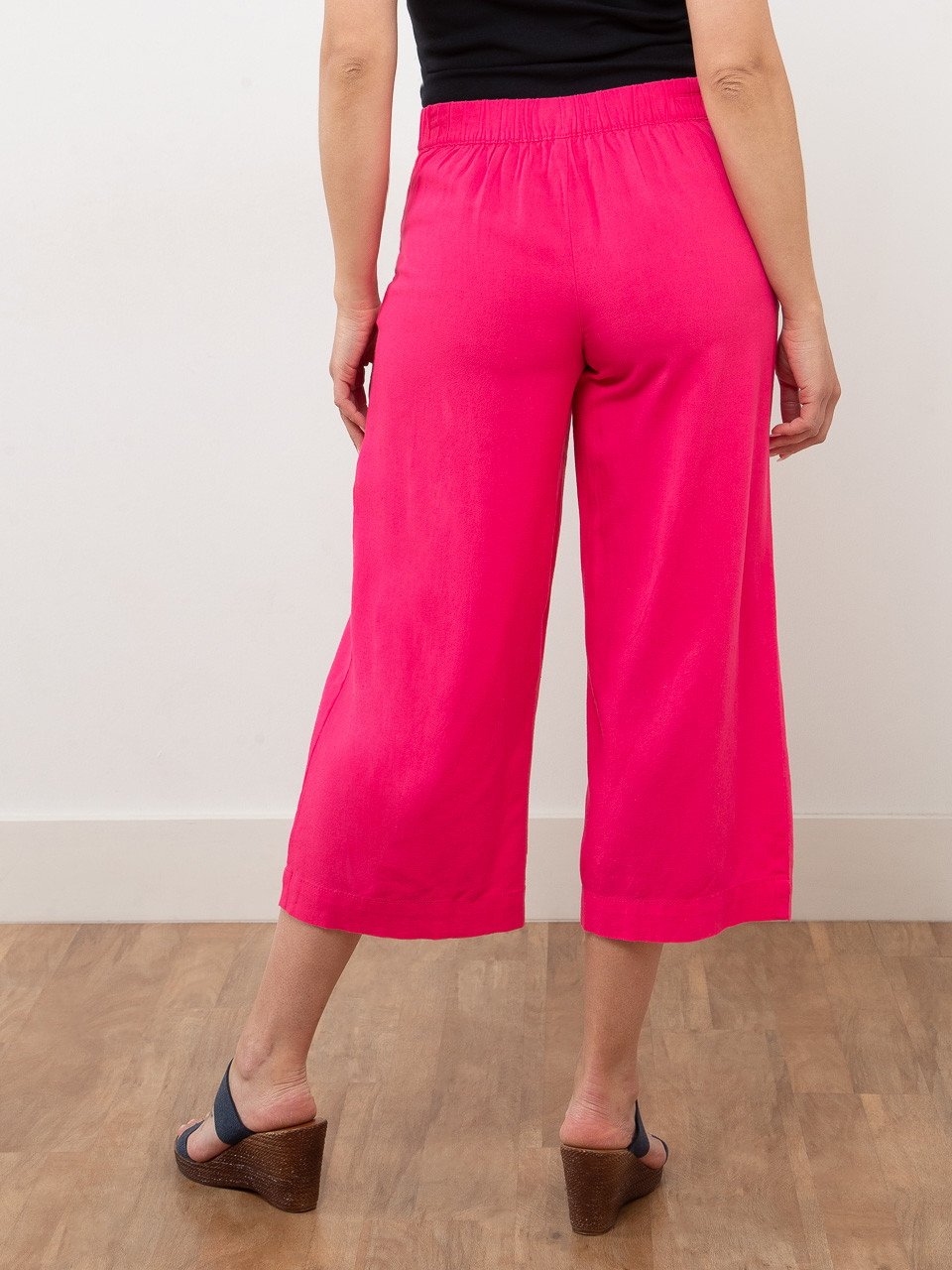 Tonia Linen-Blend Pink Flash Wide Crop Pant