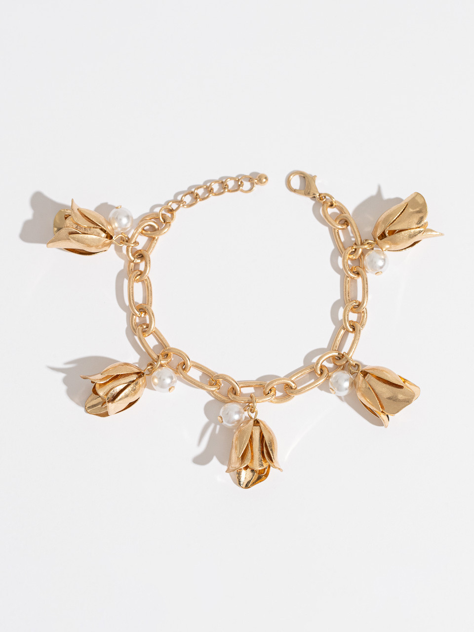Antique Gold Floral Charm Bracelet