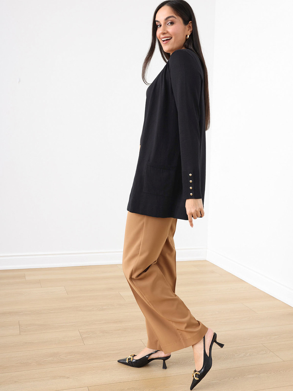 Black Open Knit Long Cardigan