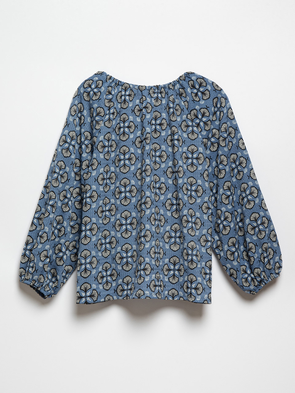 Blue/Ivory Geo Peasant Bubble Knit Top by Jules & Leopold